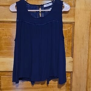 JustFab Blue Pleated Sleeveless Tank Top L